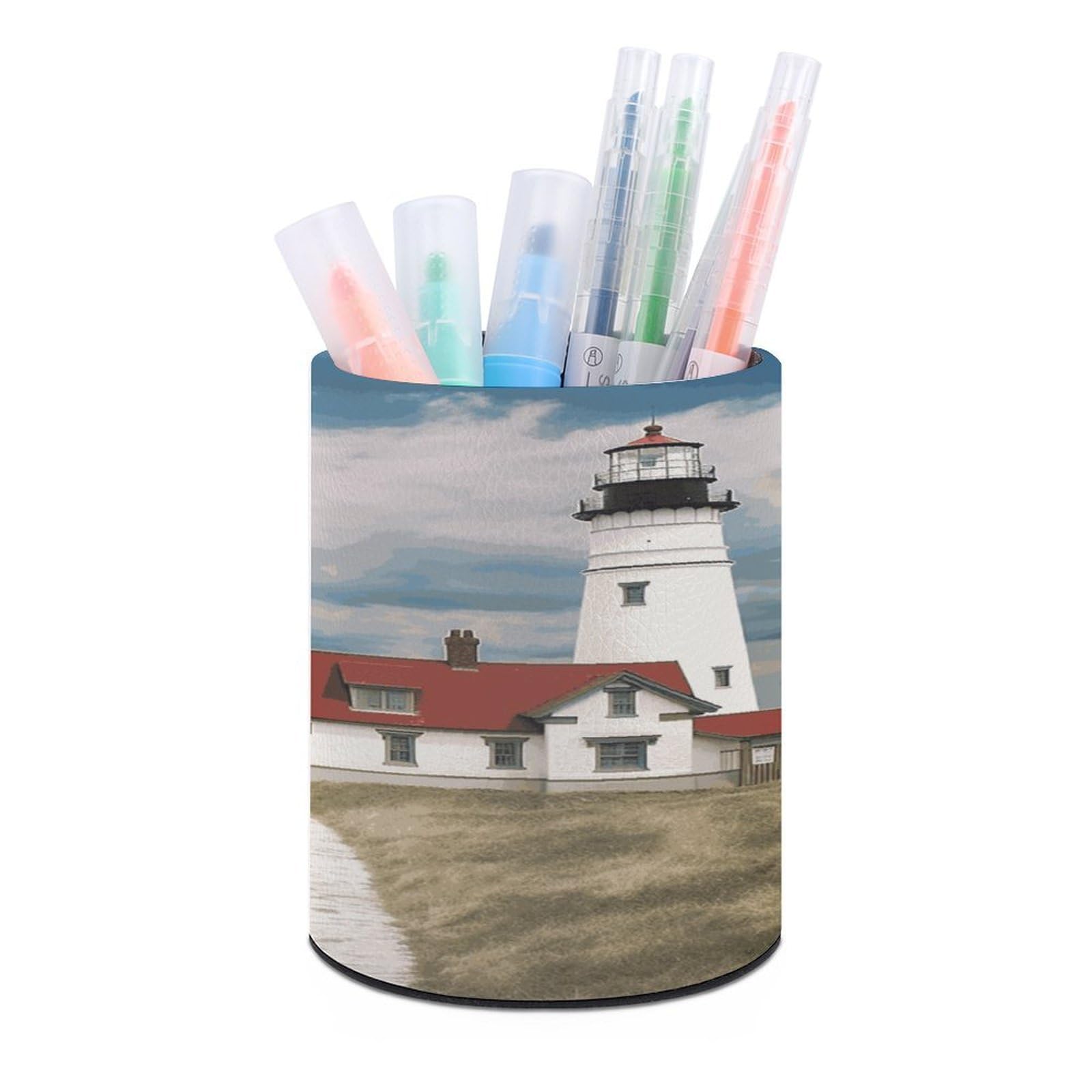 FekiLoot Lighthouse Backdrop Pen Holder Personalized Desktop Pencil Holders Case Office Accessories Container Box for Round Pen Cup Desktop Organizer Makeup Brush Holder Caddy Storage