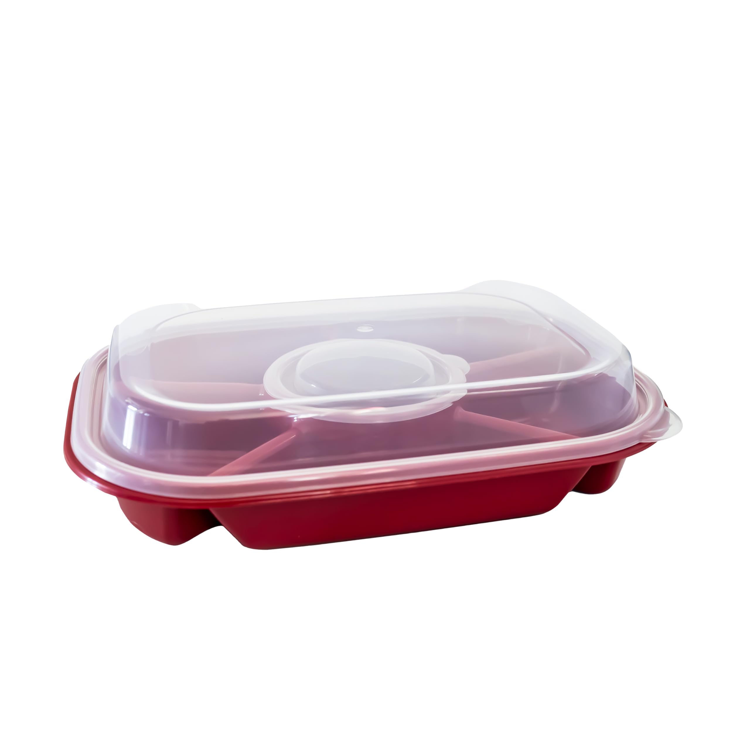 Buddeez Red Jumbo Divided Serving Tray - 6 Bins for Party Platter with Lid, Snackle Box Container, Appetizers, Desserts, Snacks & More