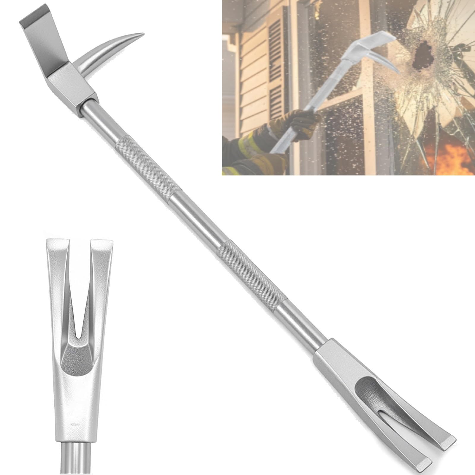 Halligan Tool 3 en 1, Extractor de Clavos de Acero Forjado Resistente, Palanca de Bombero de 30"/36"/24" con Horquilla de Punta de Hacha, Palanca de Entrada Forzada de Acero de Alto Carbono(91cm)