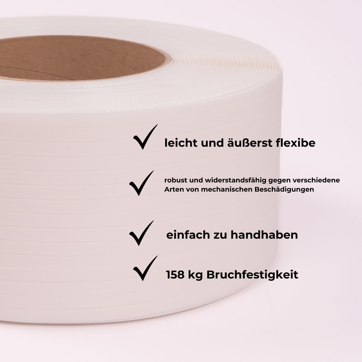 Nastro Reggetta in Polipropilene PP – 1 Rotolo 2800m Bianco, 12mm Larghezza, 0,6mm Spessore, Resistenza 158kg – Ideale per Macchine Reggiatrici Automatiche e Manuali