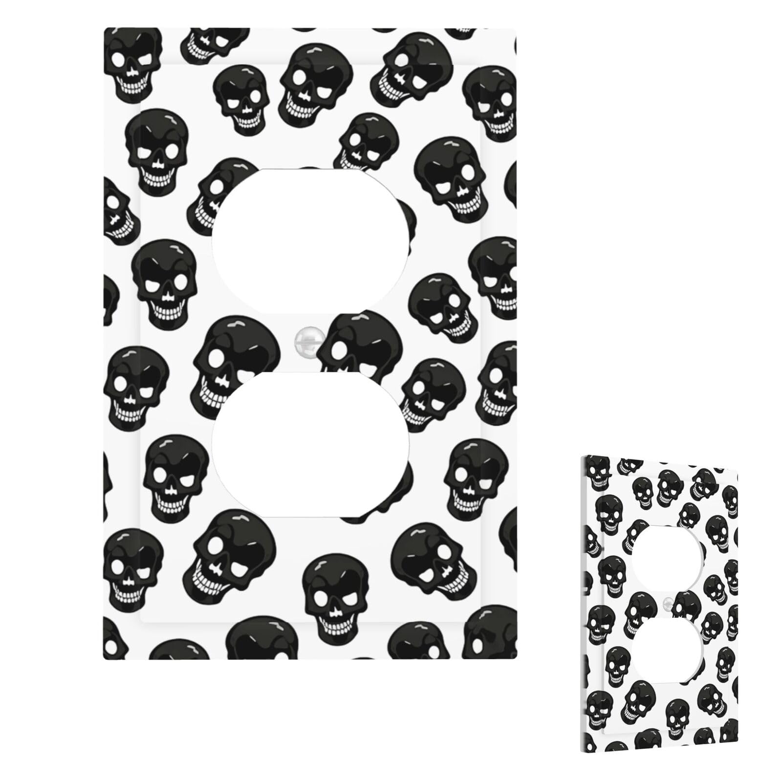 Fekiloot Duplex Skull Wall Plate Cover Modern Decorative 1 Gang Light Switch Cover Unbreakable Receptacle Outlet Covers For Living Room Bedroom Home Decor