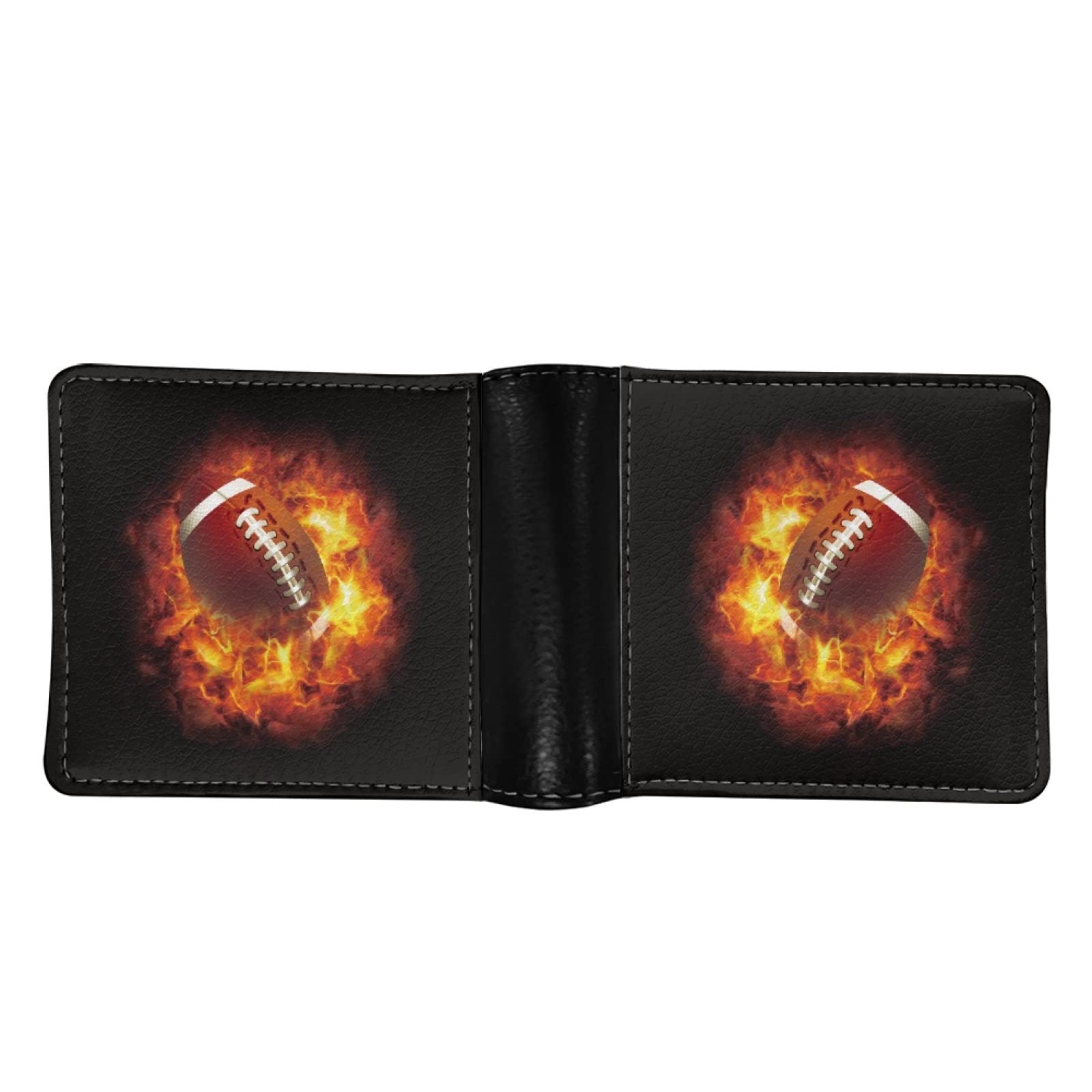 Coldinair Fire Rugby Print Wallets for Men PU Leather RFID Blocking Bifold Novelty Wallet for Boys