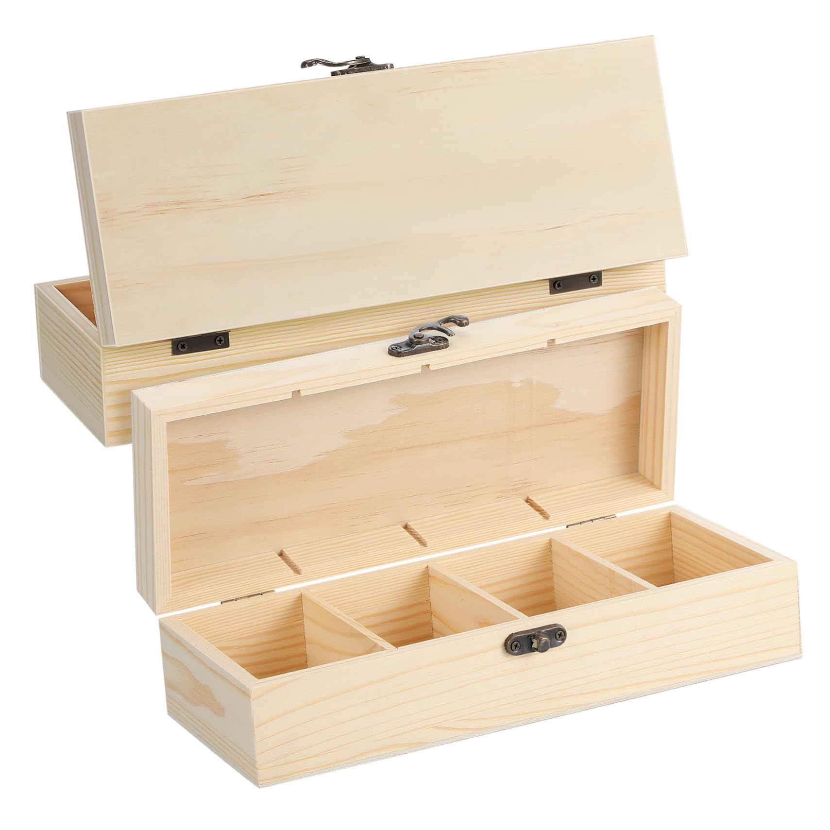 SHINEOFI Holzbox mit 4 Fächern und Klappdeckel 2 Stück Klein