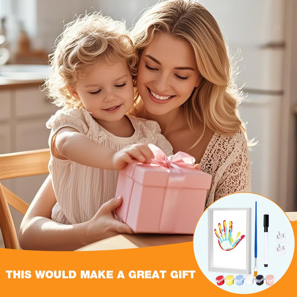 Kit d'Empreintes Familiales avec Veilleuse LED et Pigments - Cadre en Bois pour Bébé, Couples - Cadeau Personnalisé (Blanc)