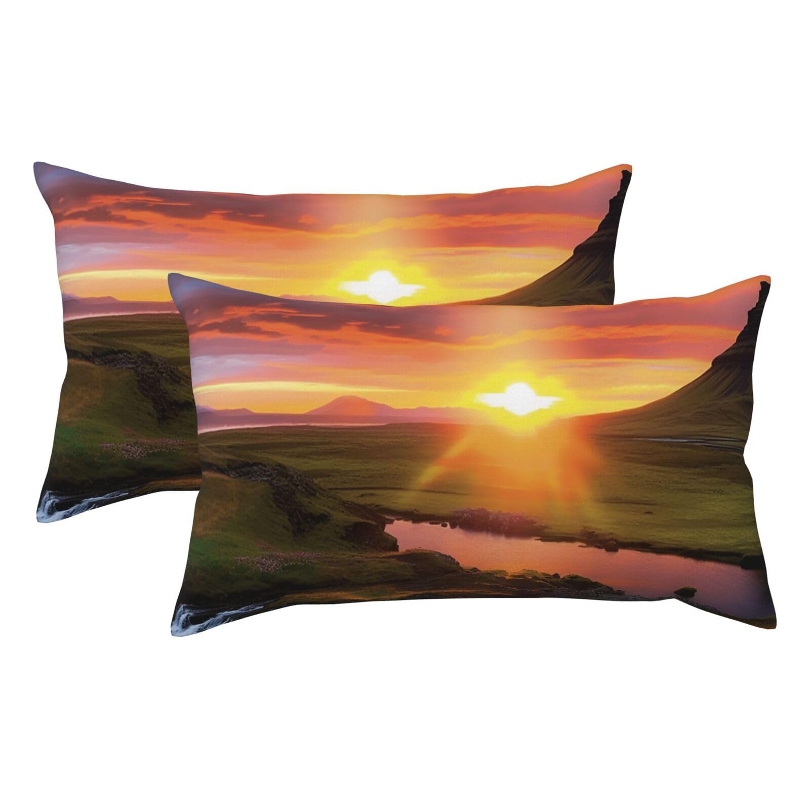 2 Pack King Pillow Cases with Hidden Zipper, Soft Breathable Pillow Covers for Hair and Skin, Iceland Sunset Pillowcases 20"x36" Bed Pillow Protectors Cover for Sleeping Gifts