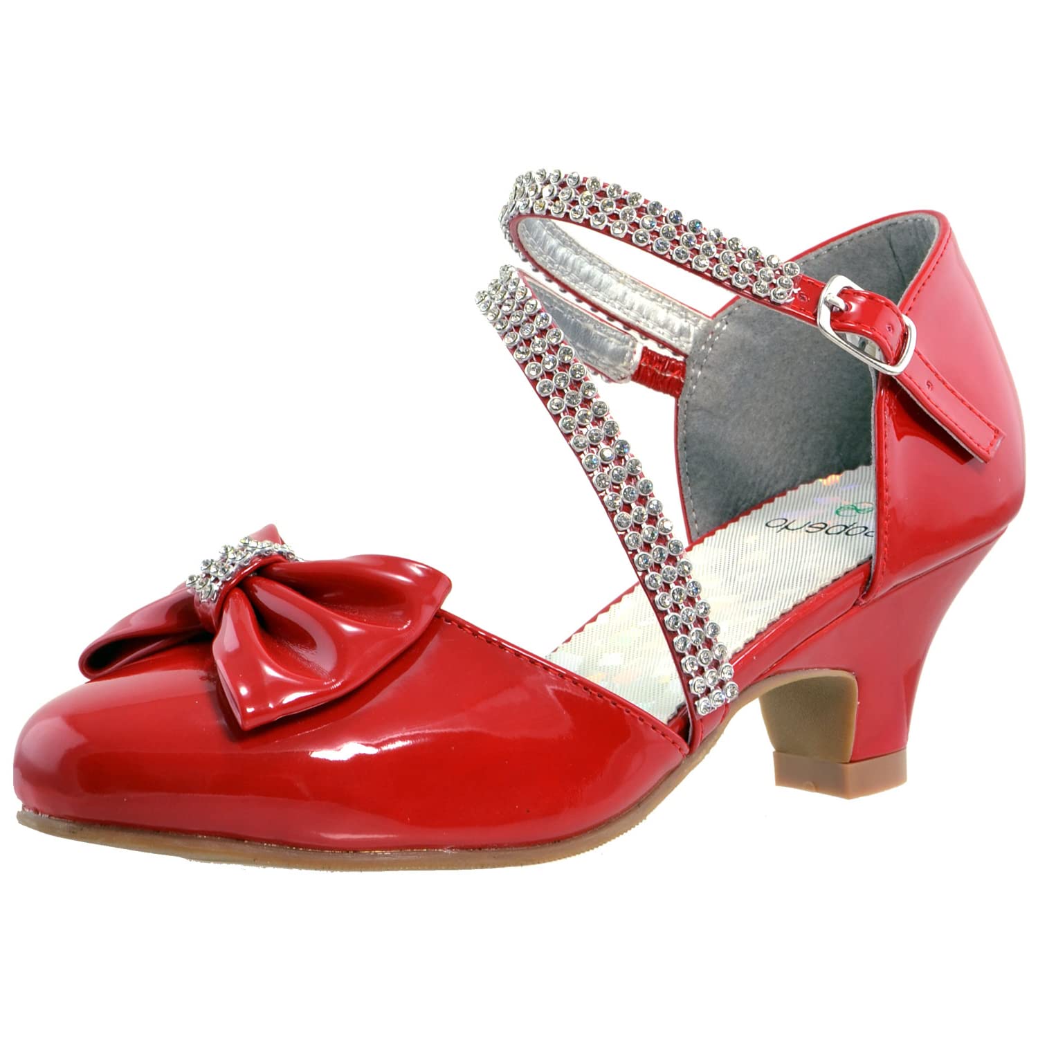 SOBEYO Girls Dress Shoes Rhinestone Bow Accent Kitten Low Heel Sandals