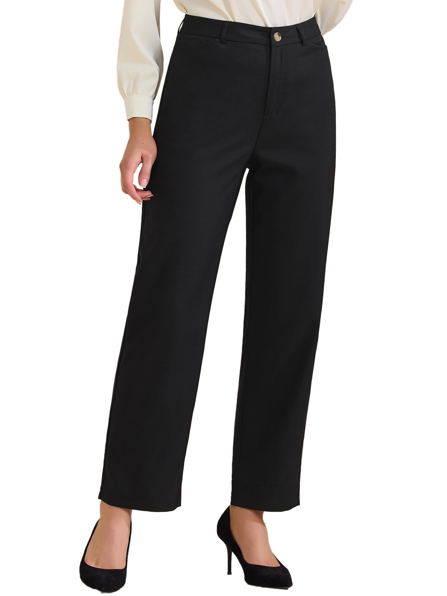 Allegra K Womens Straight Leg Dress Pants Packets High Waisted Work Office Formal Long Trousers