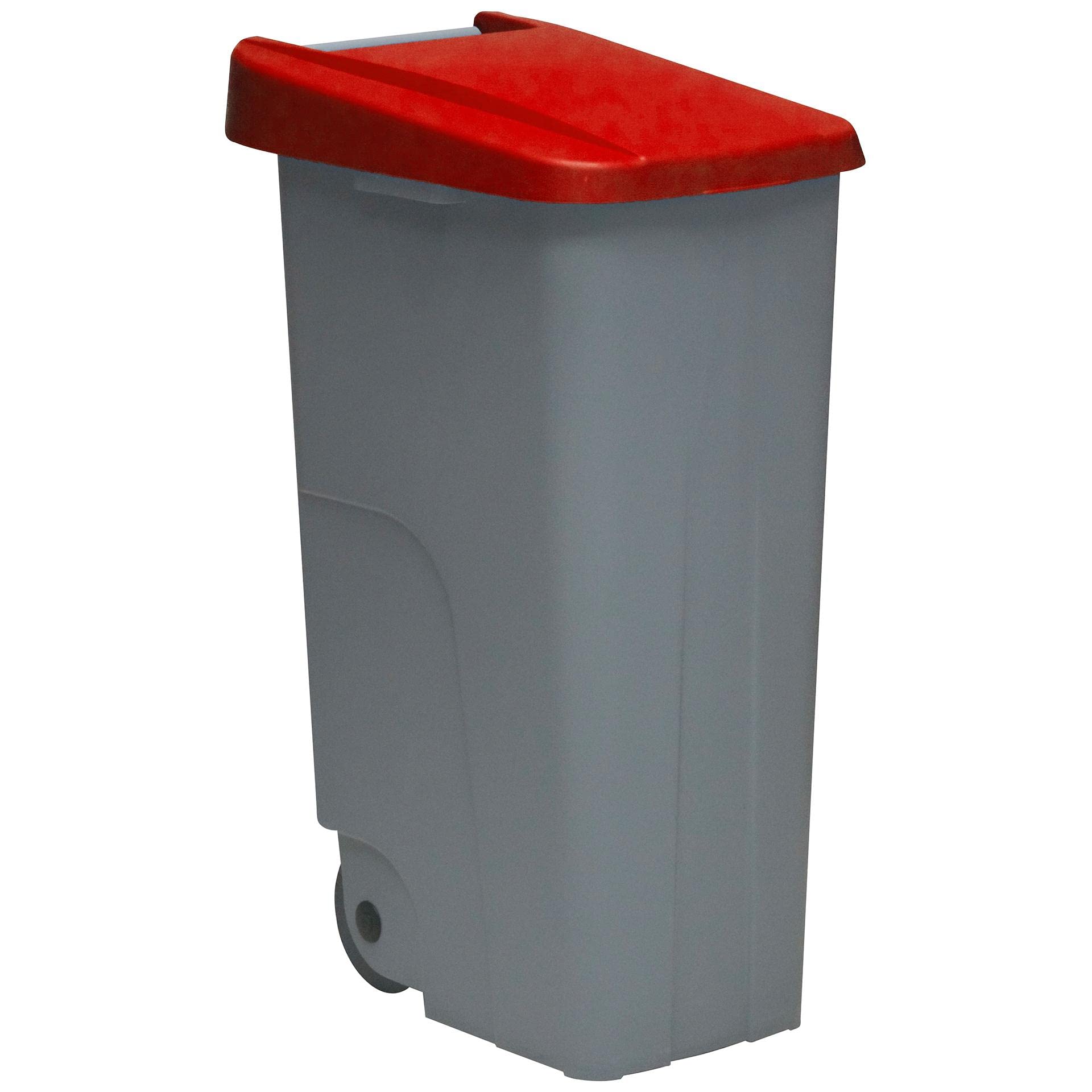 Contenedor de Residuos Reciclo 110L Rojo con Tapa Cerrada y Ruedas Grandes – Plástico Resistente, Encajable y Ergonómico, Ideal para Envases y Plásticos | Denox