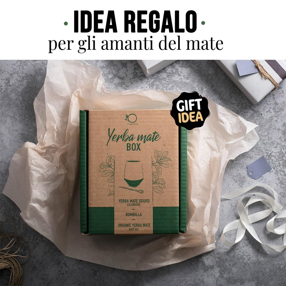 ORIGEENS YERBA MATE KIT COMPLETO - Tazza Mate Artigianale (Portogallo), Bombilla, Yerba Mate BIO - Kit Mate Pacchetto Regalo Originale
