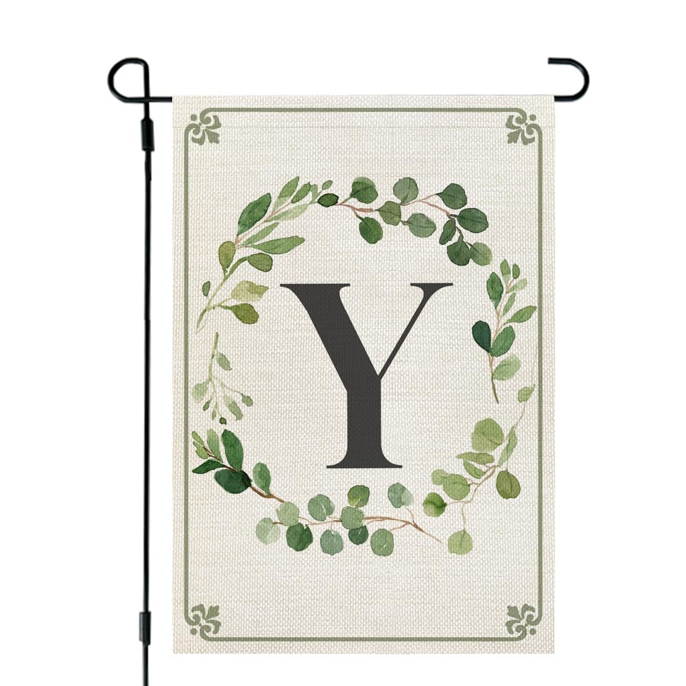 Stosts Gartenflagge Mit Monogramm 'T' – Doppelseitig, 12x18 Zoll (ca. 30,5x45,7 Cm) – Wetterfest, Mit Eukalyptus-Kranz Design Für Garten & Hofdeko