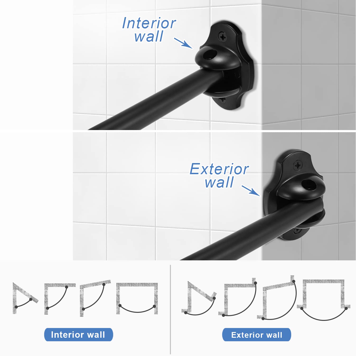 Curved Shower Curtain Rod, TENOVEL Round 4872 Inches Shower Rods for