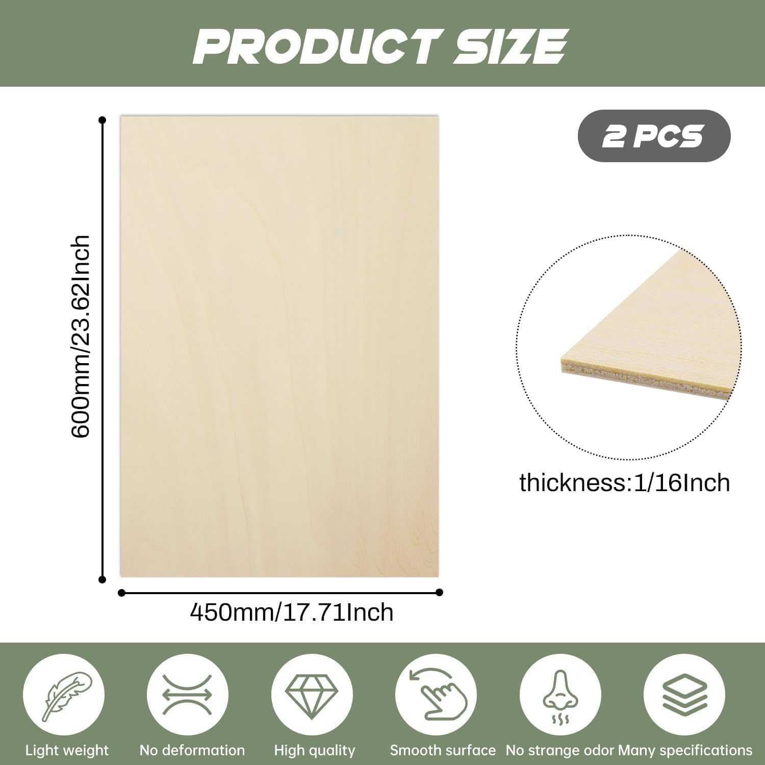 2 pack plywood sheets, 17.1" x 23.6"x 1/16" basswood sheets, 1.5mm basswood craft wood sheet, unfinished wood boards blanks for laser cutting, engraving, burning, crafts ?45 * 60 * 0.15cm? 2 pack 17.1" x 23.6"x 1/16"