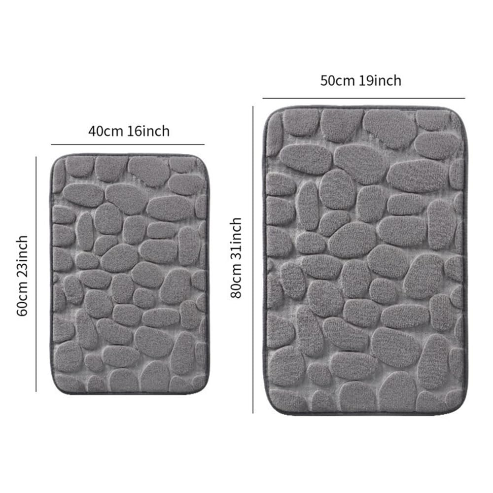 1PC Tappeto in ciottoli di velluto goffrato, assorbente d'acqua e antiscivolo, lavabile, in cotone memory, per bagni interni, grigio chiaro, 400MMx600MM