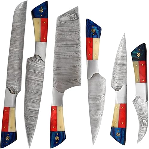 Miniatura 2 de Wild Turkey - Cuchillos de cocina profesionales hechos a medida de acero de damasco, 6 piezas, juego de cuchillos de cocina de chef profesional con