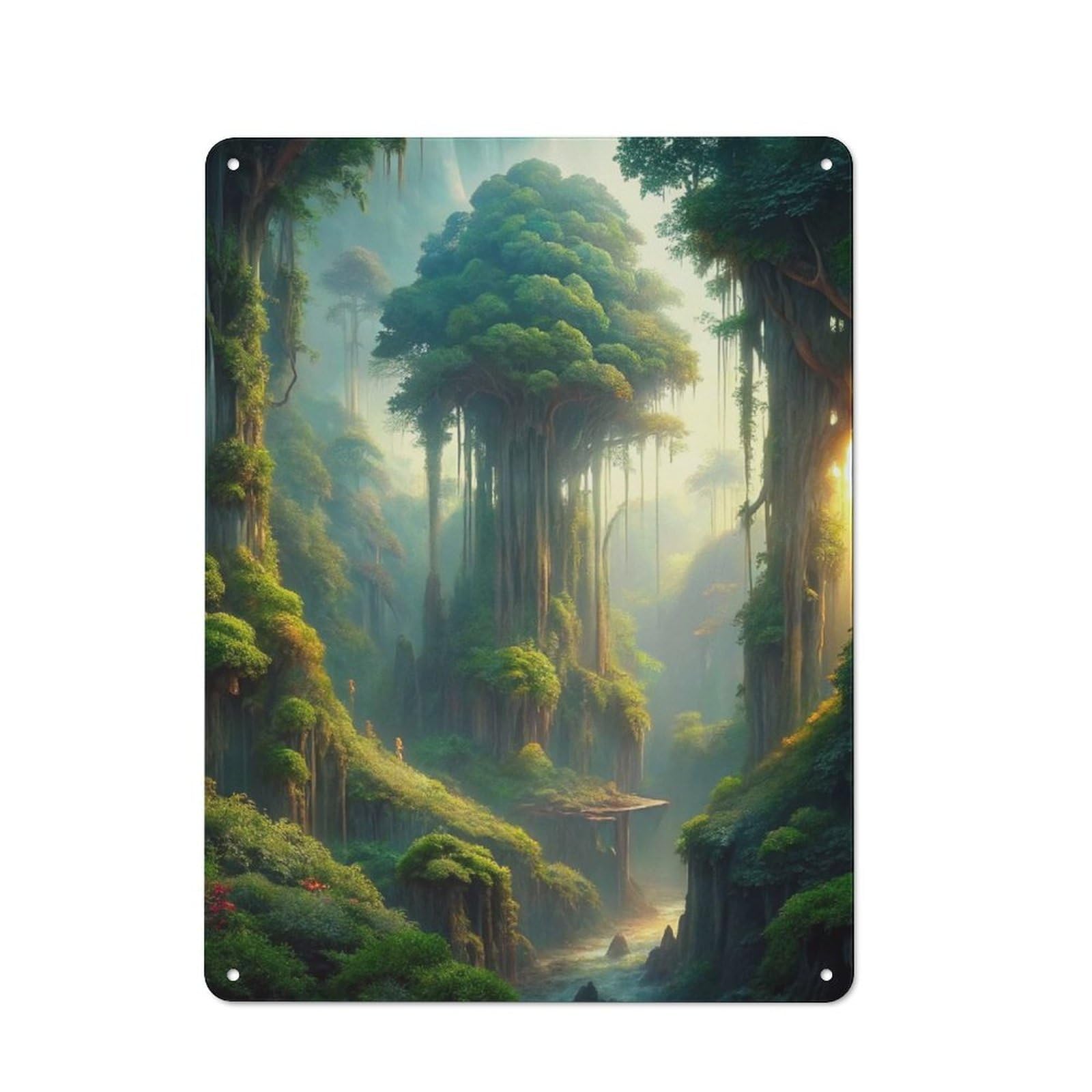 Junmoney Lush Green Fantasy Jungle Landscape Vintage Tin Sign 40X30cm For Garden Room Or Summerhouse, A Housewarming Gift For Outdoor-Room Decor Collectors