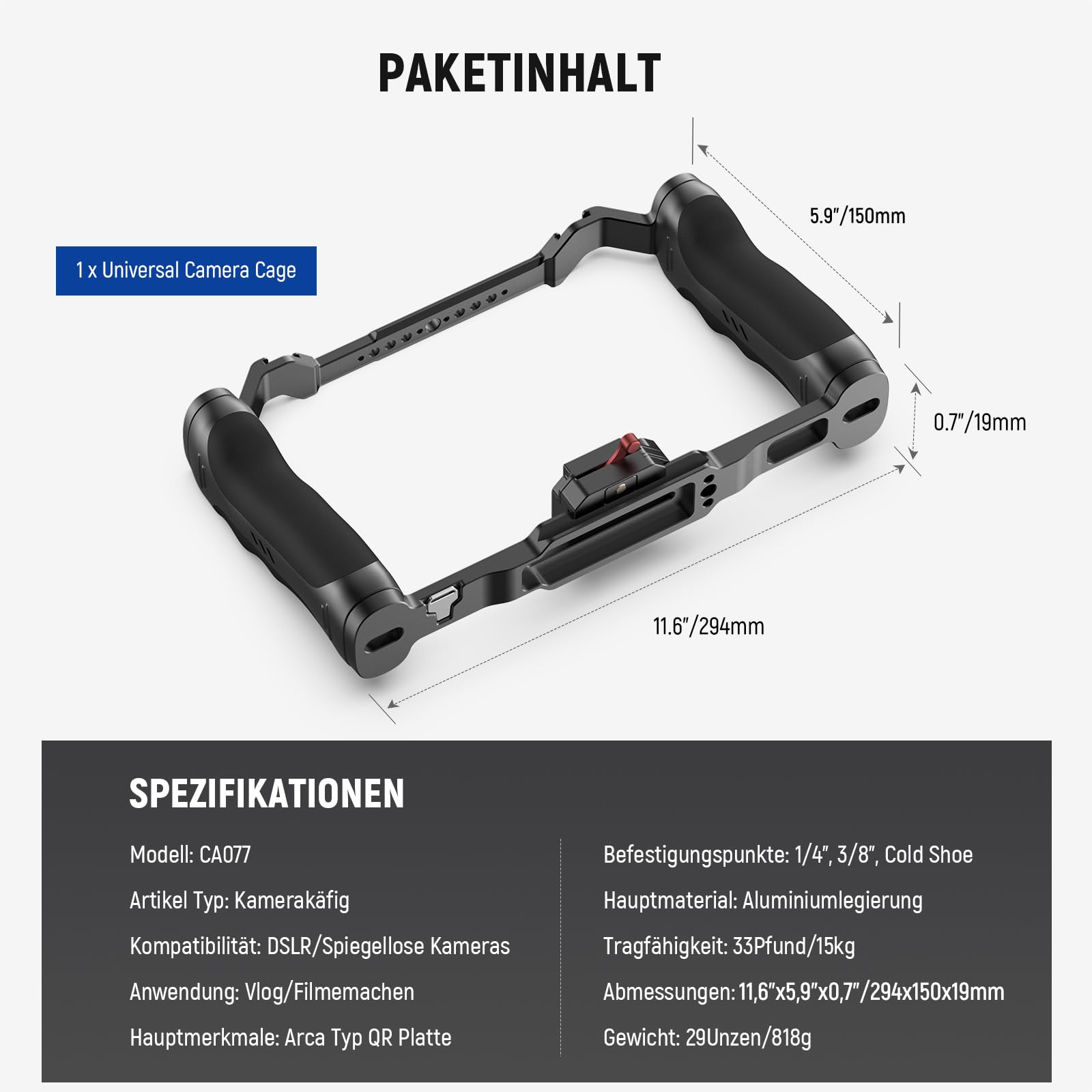 Neewer Videokamera Käfig Rig mit Arca Typ Schnellwechselplatte – Bild 8