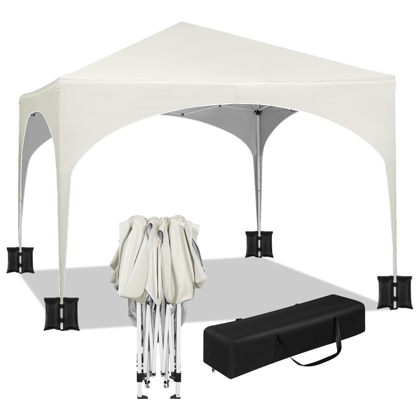 WOLTU Pavillon de Jardin 3x3m Tonnelle Pop up avec Sacs de Sable Beige