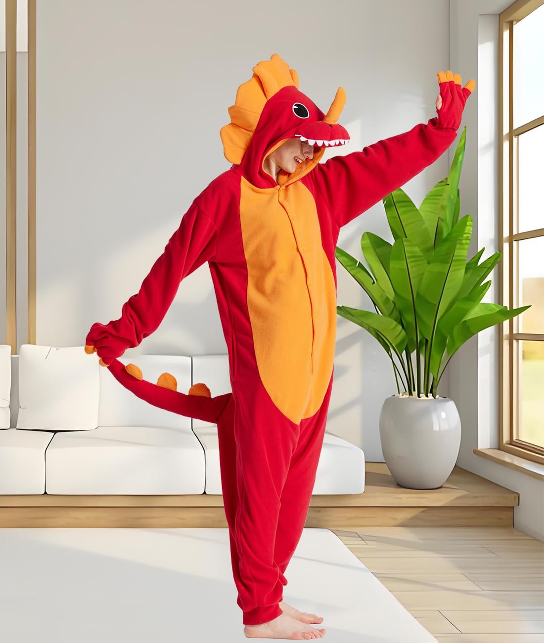 Lifeye Unisex Triceratops Pajamas Halloween Cosplay Costume Animal Homewear Sleepwwear Men Women Jumpsuit - Image 4