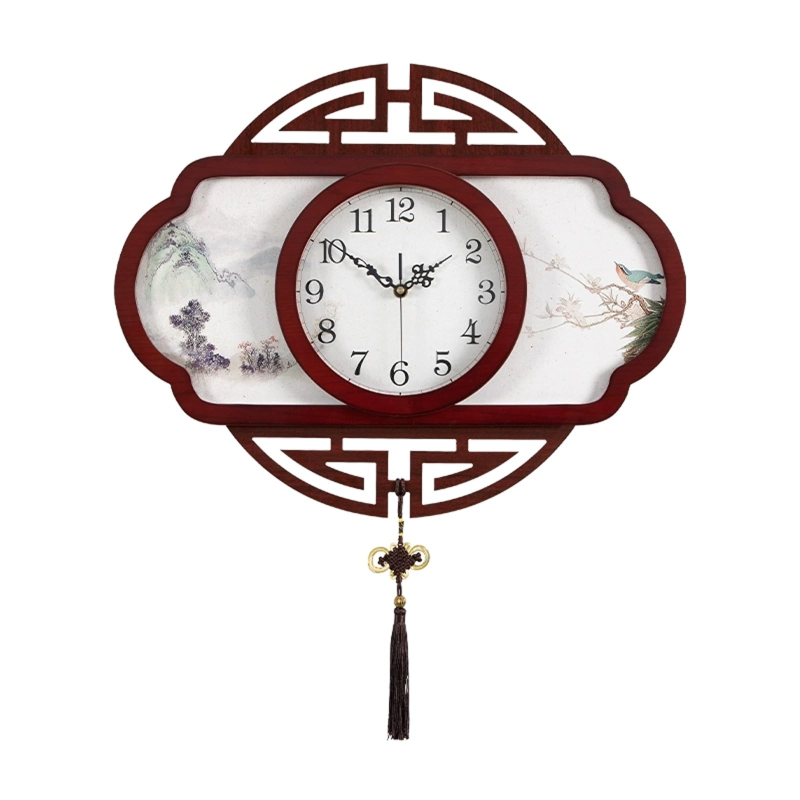 Horloge murale chinoise sans tic-tac avec pendentif décoratif