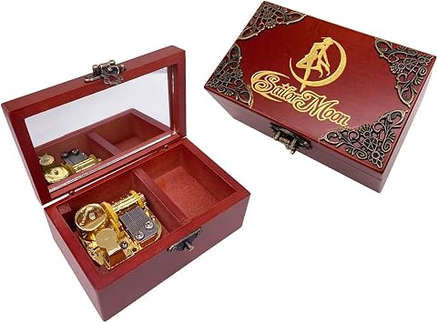 Youtang Jewelry Music Box with Mirror Laser Engraved Wood Musical Box Wind up Musical Gift for Her Him Girlfriend Boyfriend MelodyMoonlight Densetsu, Gold Movement