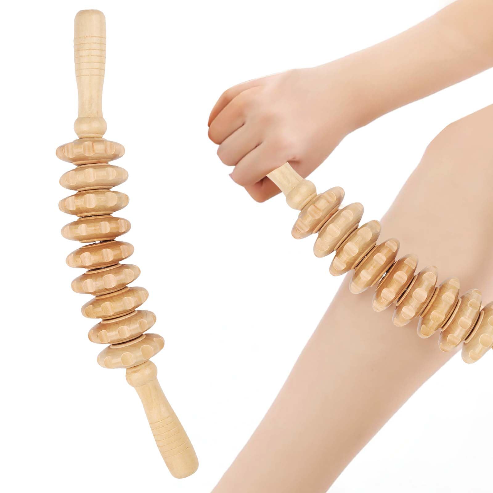 Faszienstab Holz Massageroller, Premium Faszienrolle Holz, Massage Roller Massagegerät, Körper Roller Faszienstab, Faszienrolle für Beine, Nacken, Muskelentspannung, Körperformung (Gebogen)