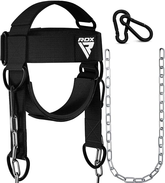 RDX Neck Harness Weight Lifting Training, Head Harness Exerciser, 4MM Padded Neck Builder, 90CM Long Adjustable Steel Chain, Gym Boxing Strength Resistance Workout, Strengthener Trainer Equipment