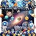 83 PCs Space Birthday Party Decorations, Hombae Outer Space Galaxy Birthday Decorations Backdrop Balloon Garland Hanging Swirl Banner Tablecloth Cake Topper Solar System Planet Astronaut Rocket Blue