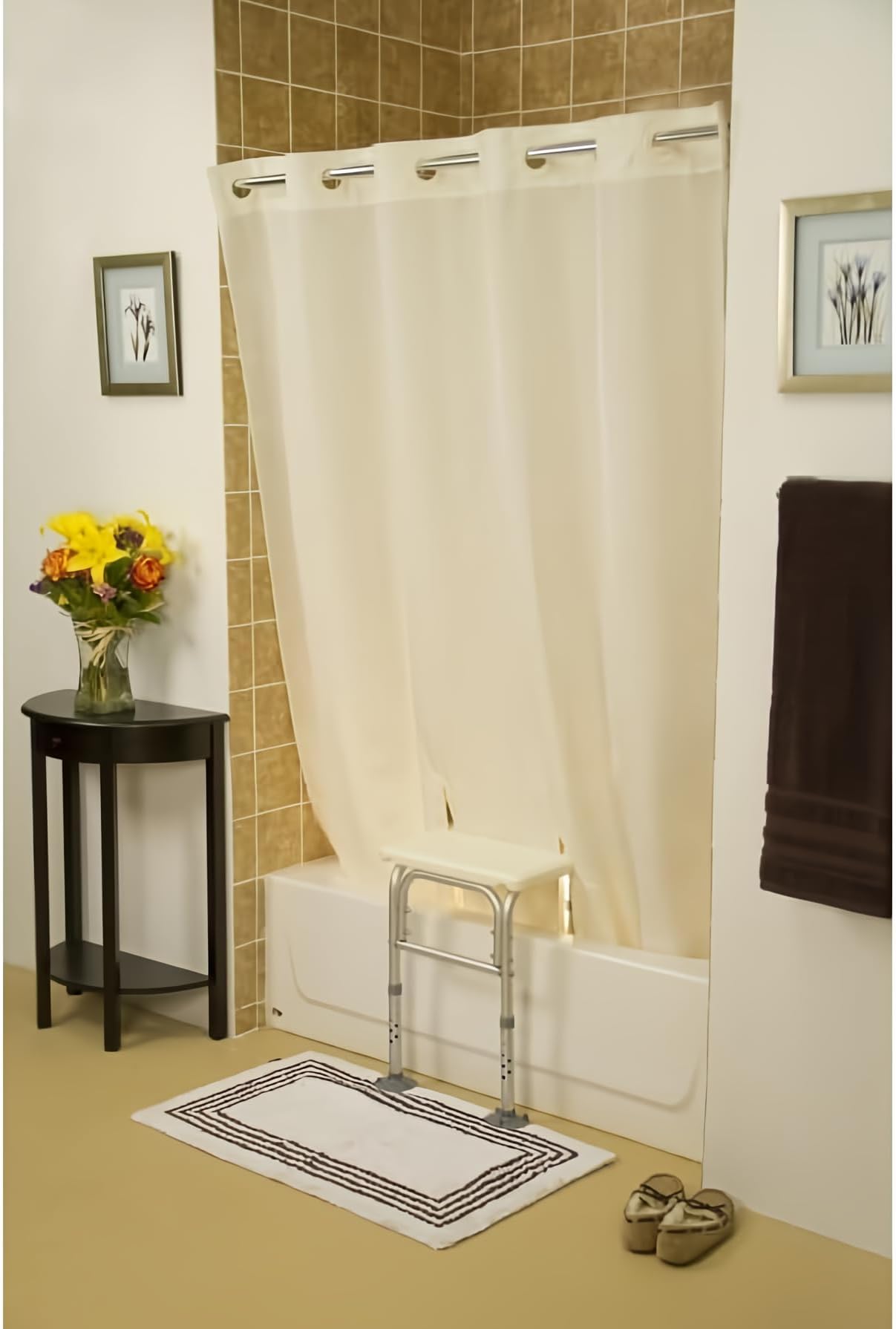 The Wright Stuff Simplicity Transfer Bench Shower Curtain Beige