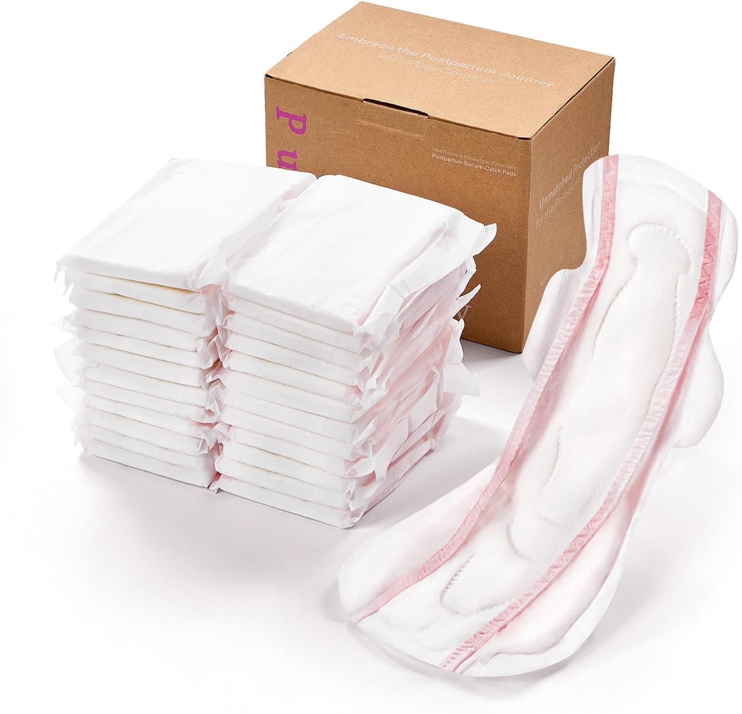 PurComfy 24 Count Premium Postpartum Pads with Wings, Large Maximum Absorbency Postpartum Maternity Pads Ultra Soft Heavy Flow Secure Leak Protection After Birth