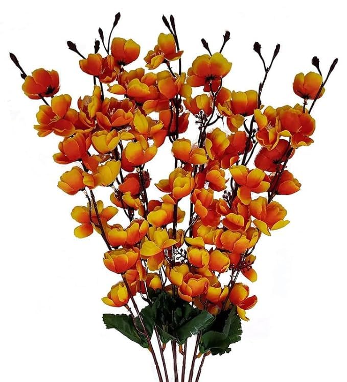 Image of Coolkart Orchid Cherry Peach Blossom Flower Bunch, Orange | For Vase, Home Decor, Office Decor, Without Vase