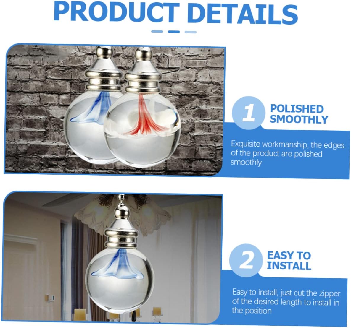 DOITOOL 8pcs Decorative Light Pull Chain Extenders for Ceiling Fans Chic Pendant Chains and Replacement for Fan and Light Fixtures