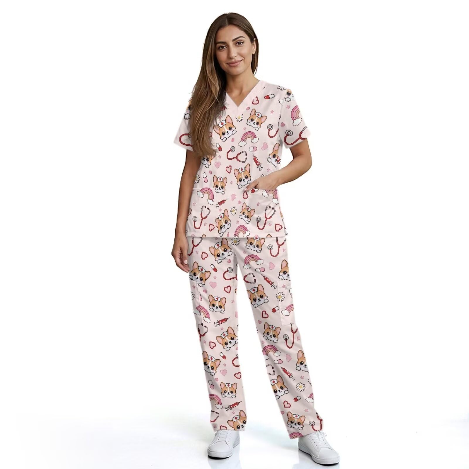 Scrub per le donne carino stampa animale facile da pulire scrub traspirante medico scrub per veterinari tecnici e personale pediatrico