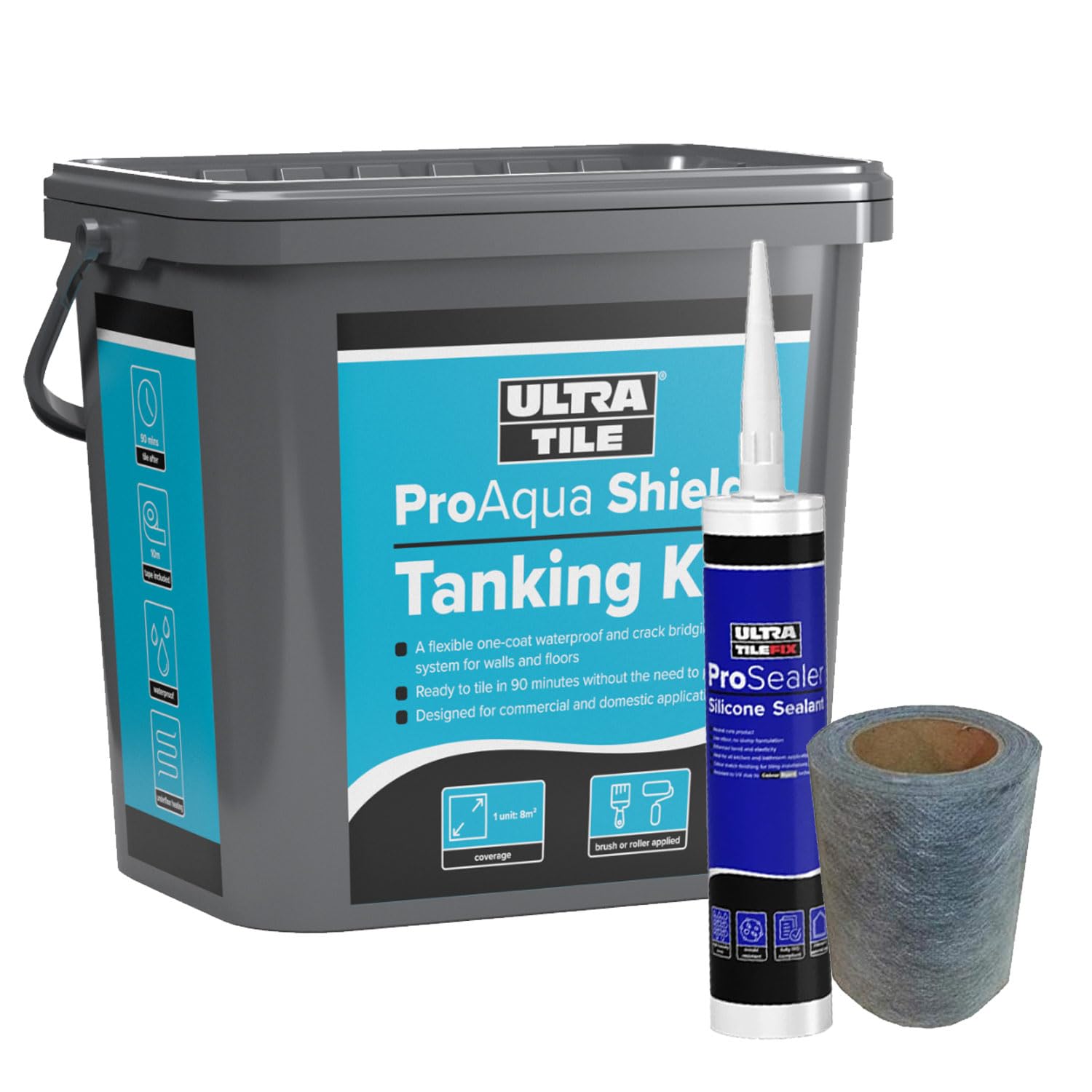 Ultratilefix Pro Aqua Shield Wet Room System Waterproof Tanking Kit 9KG - Premium Sealant Kit for Wetrooms, Bathrooms, Wet Zones and Changing Rooms Quick Dry Easy Installation