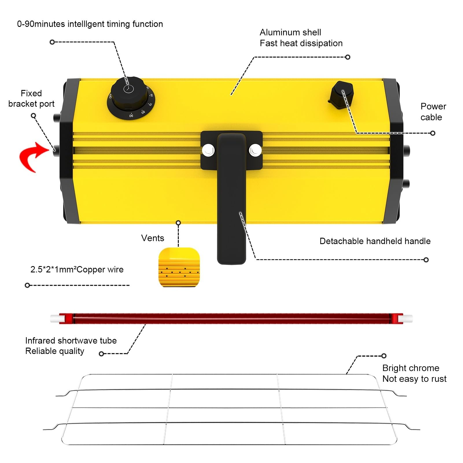 Lámpara de secado pintura infrarroja 2000 W, lámpara onda corta con soporte Solidificador de recubrimiento(ZJ-KC-002)