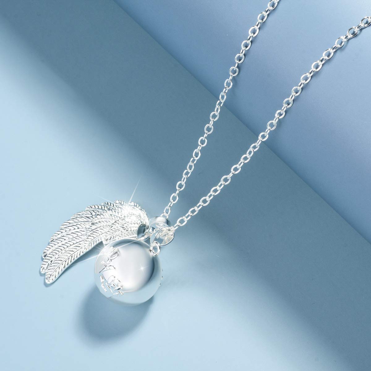 AEONSLOVE Bola Klangkugel Kette Babyfuss Schwangerschaft, Engel Anrufer Halskette Engels Flügel Handabdruck Fußabdrücke Anhänger Lange Ketten Schmuck Geschenk für Schwangere Damen Frau Mutter