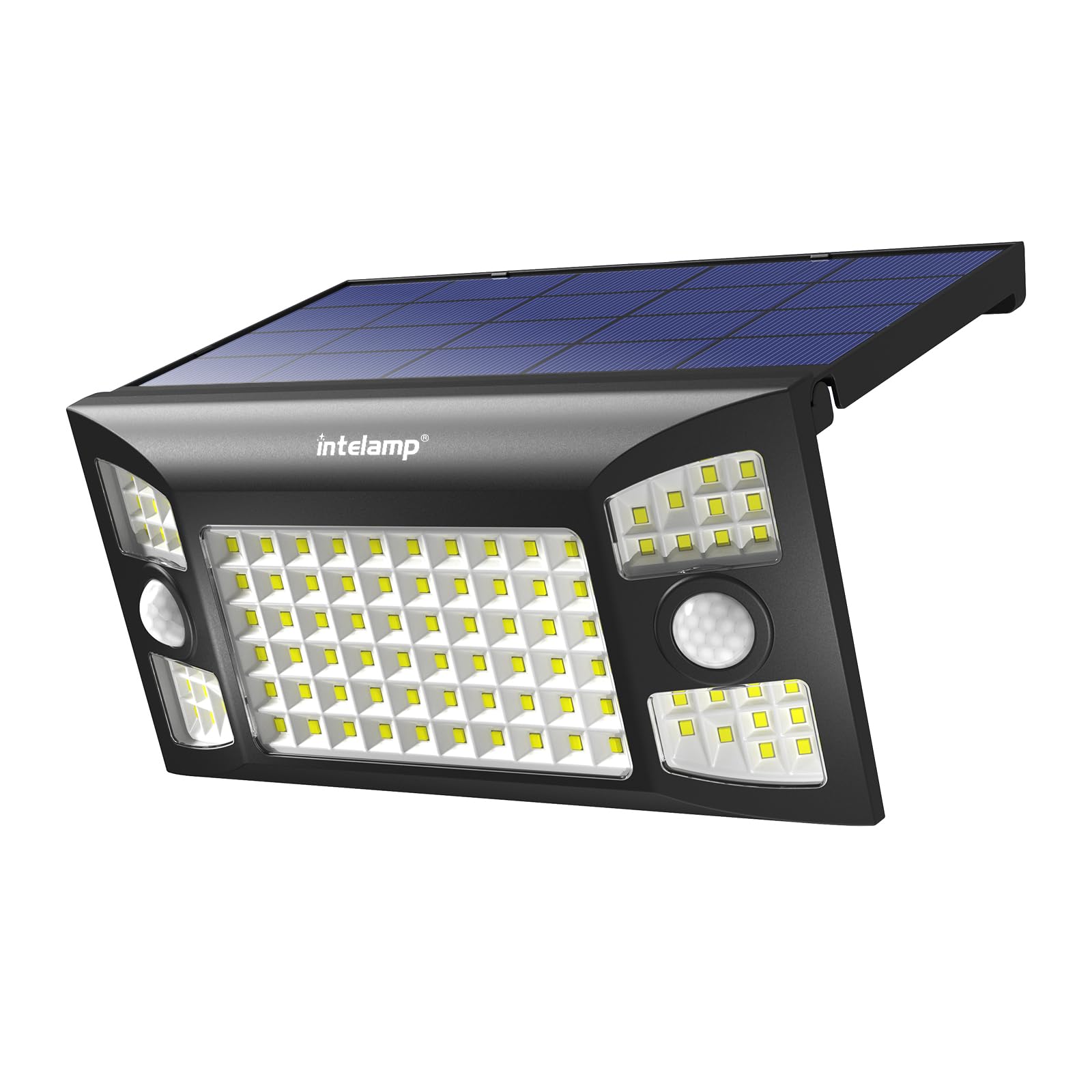 intelamp Solar Security Flood Lights Outdoor Motion Sensor with Remote Control,Waterproof Outdoor Light, Solar Panel 2 Sensors Folding Lights for Garden Pathway