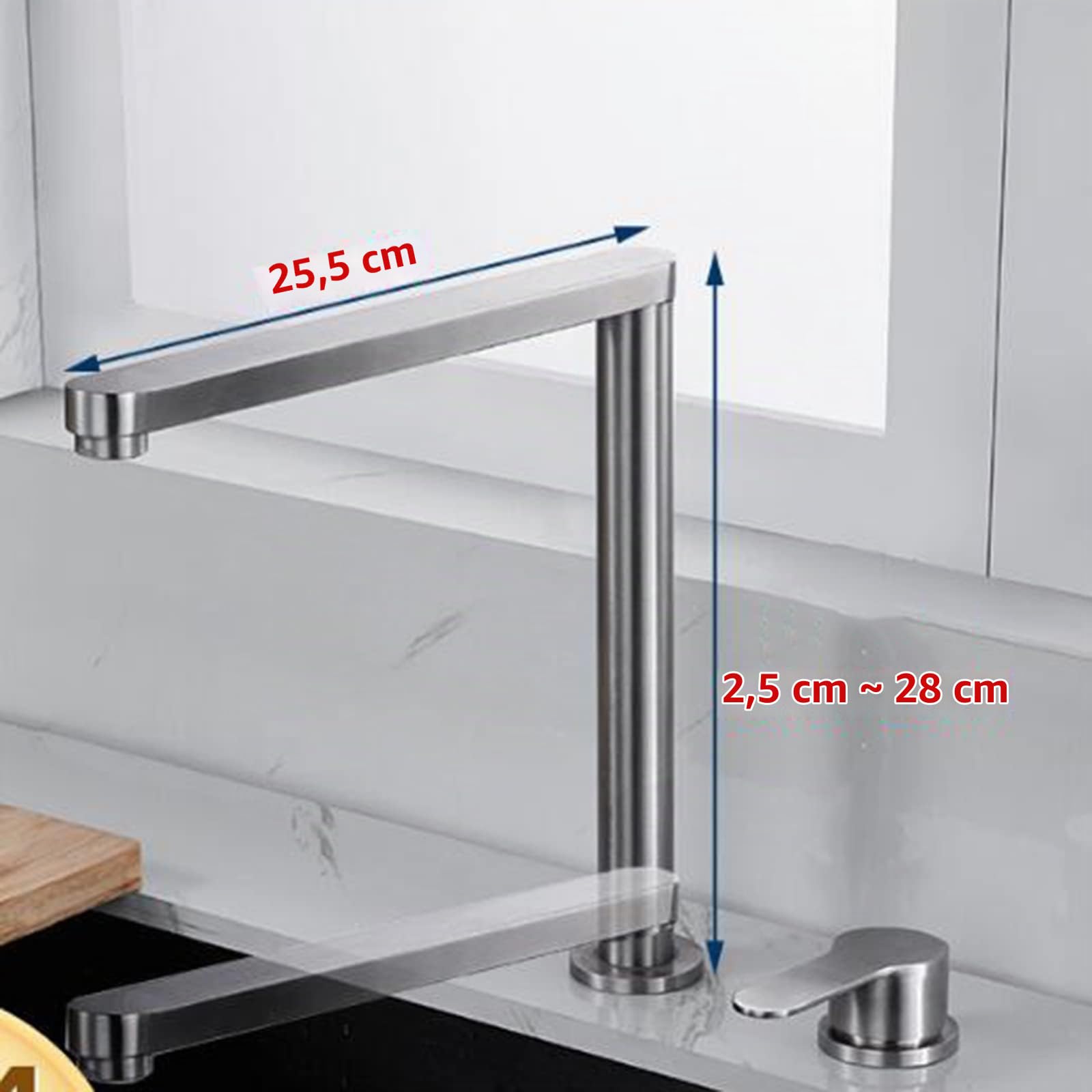 Mitigeur Cuisine sous Fenetre, Robinet de Cuisine Acier Inoxydable 2 Trous Robinet D'Évier Pivotant Eau Froide et Chaude Robinet Cuisine Pliable pour Fenêtre-Brossé