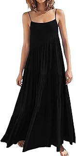 Women's Summer Maxi Dress 2025 Casual Boho Sleeveless Spaghetti Strap Flowy Smocked Tiered Long Beach Sundresses