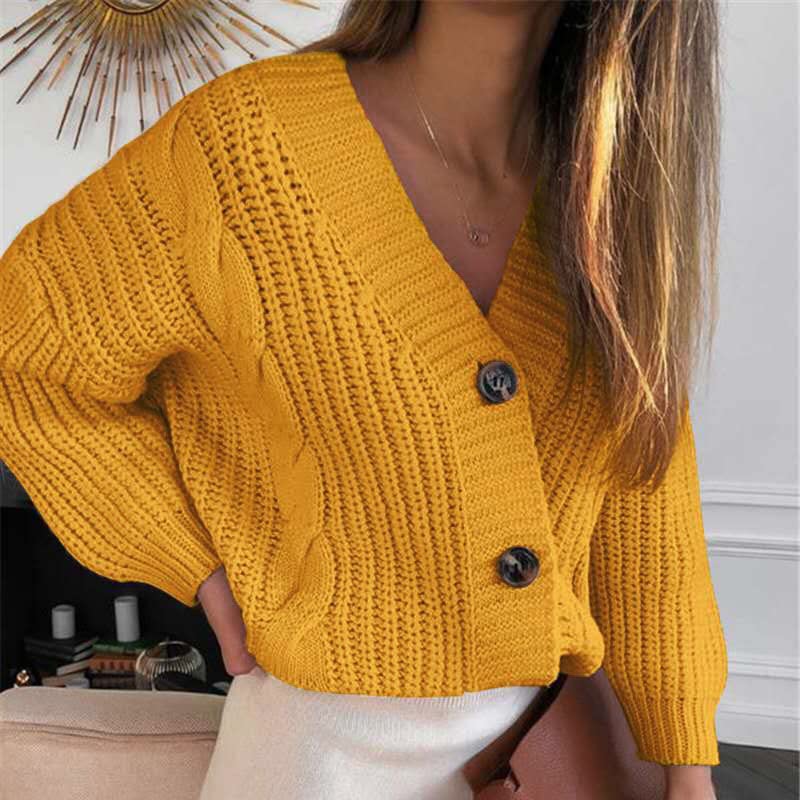 Women's Chunky Knit Button Front Cardigan Sweaters Oversized Loose Cropped Outerwear Coats2