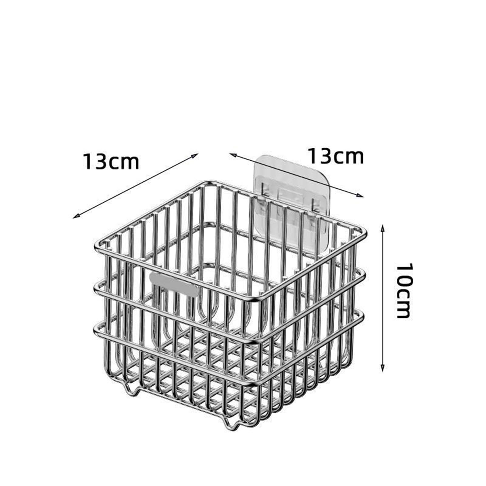 Stainless Steel Wall-Mounted Storage Basket - Adhesive Kitchen Organizer For Fruits, Vegetables & Bathroom Supplies Pour Maison(Square L)