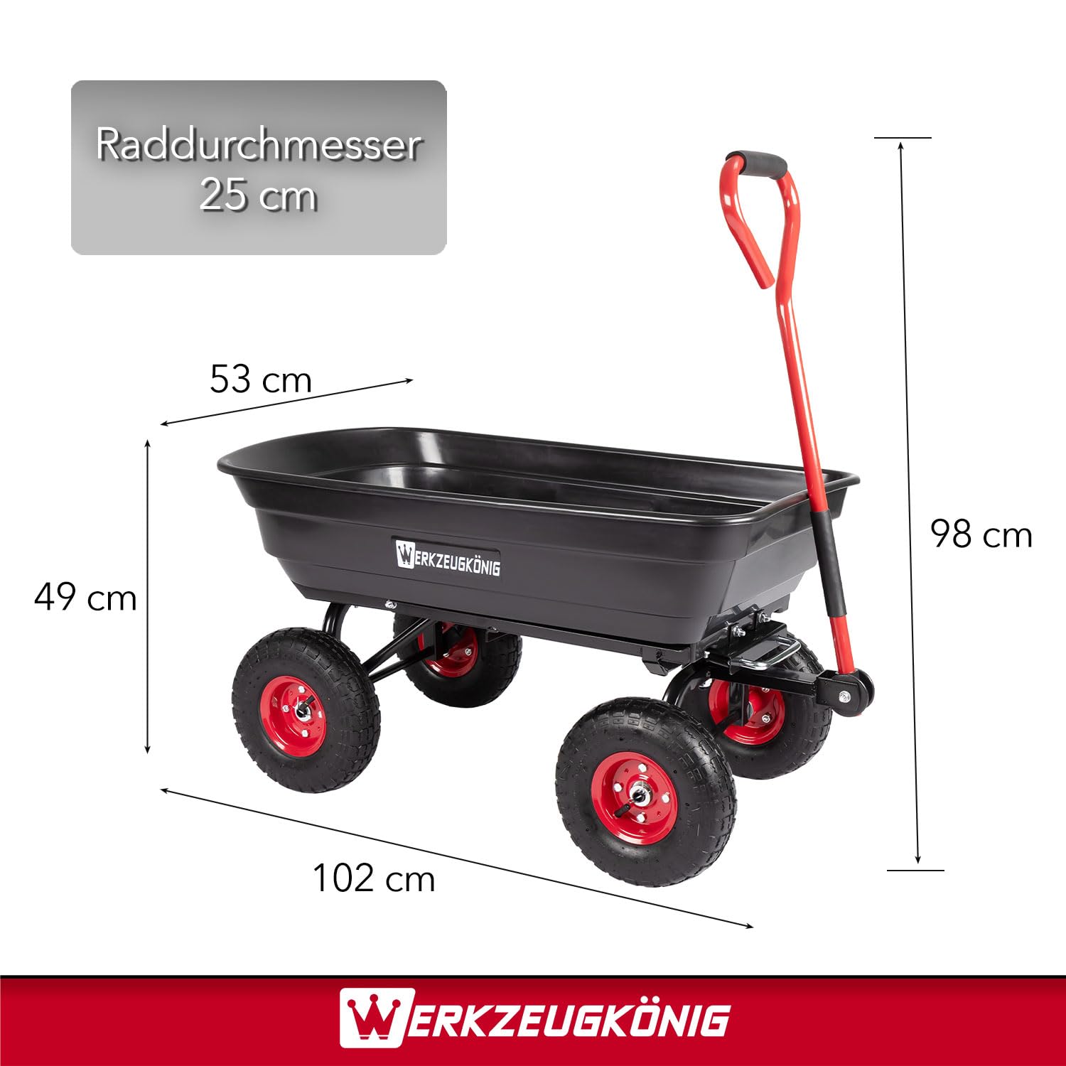 Gartenwagen WK-GW01, Transportwagen, Metall, Schwarz, 102x53x49 cm, 300 kg Tragkraft