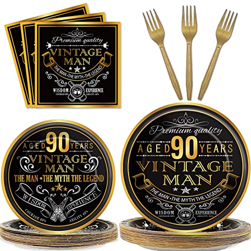 Wiooffen 96 Pcs 90th Birthday Plates and Napkins Party Supplies for Men