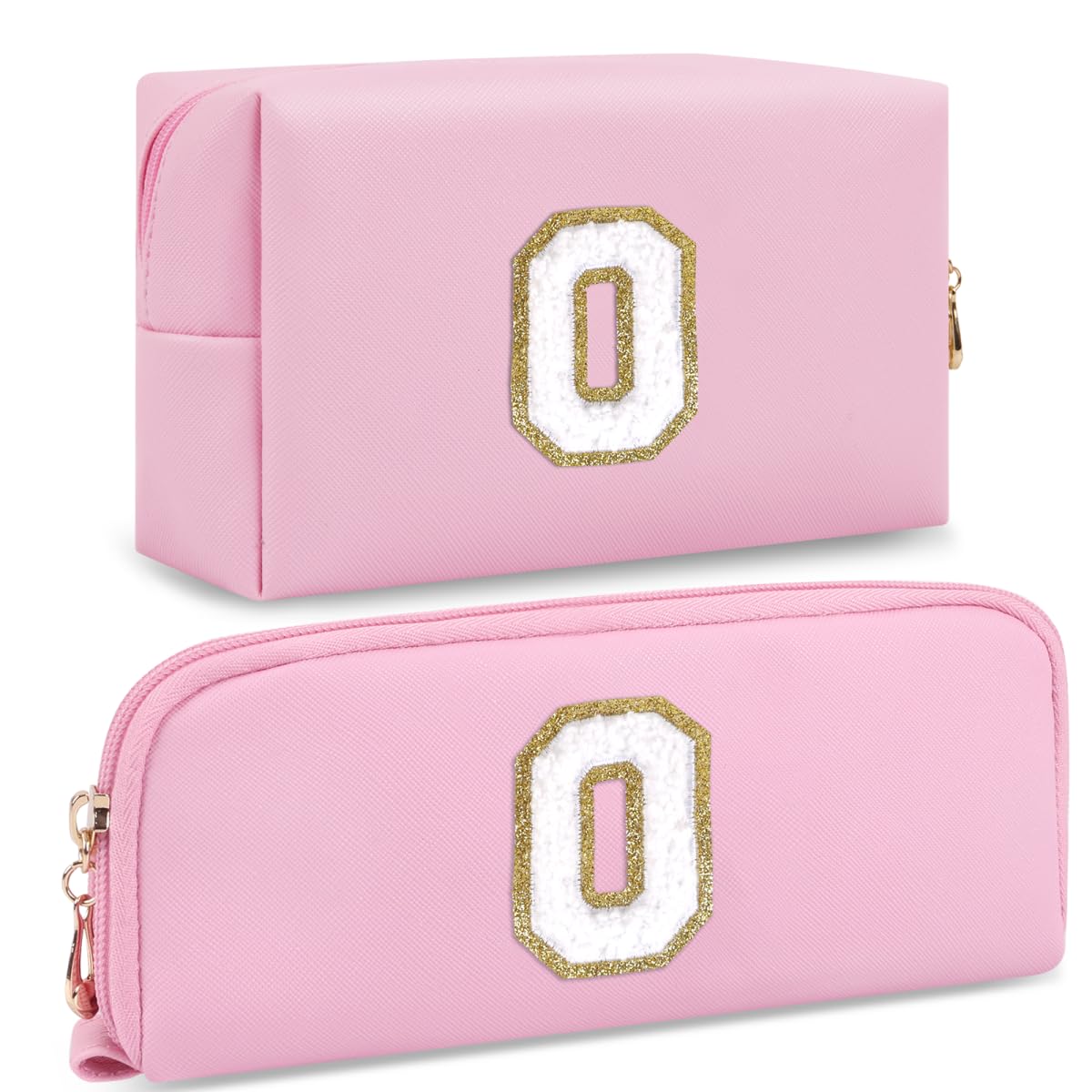 Hengni2 Pcs Pink Personalized Initial Letter Makeup Bag Small Cute