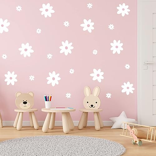 Miniatura 45 de iinuu Calcomanías de pared bohemias con margaritas para despegar y pegar, calcomanías de pared de flores de vinilo estéticas para el hogar