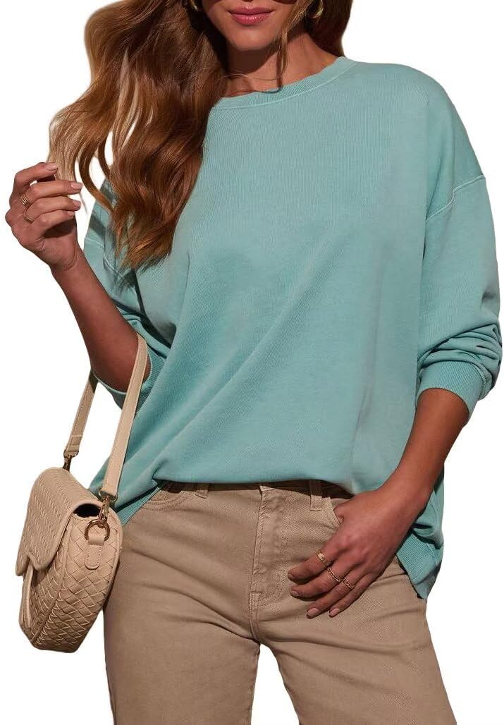 BONITEE Womens Long Sleeve Sweatshirt Crewneck Pullover Comfy Casual Loose Oversized Tshirts 2025 Trendy Fall Clothes