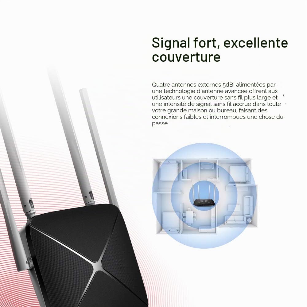 Mercusys Routeur sans Fil Double Bande AC1200, Vitesse Wi-FI jusqu'à 867 Mbps / 5 GHz + 300 Mbps / 2,4 GHz, Compatible avec IPTV et IPv6, Installation Facile, AC12