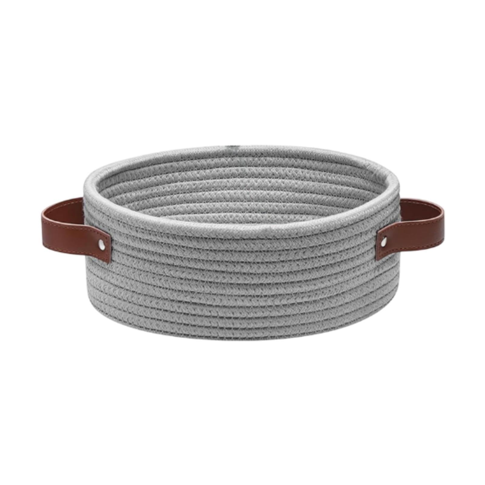 Panier de rangement en coton tressé gris taille L avec poignées en corde