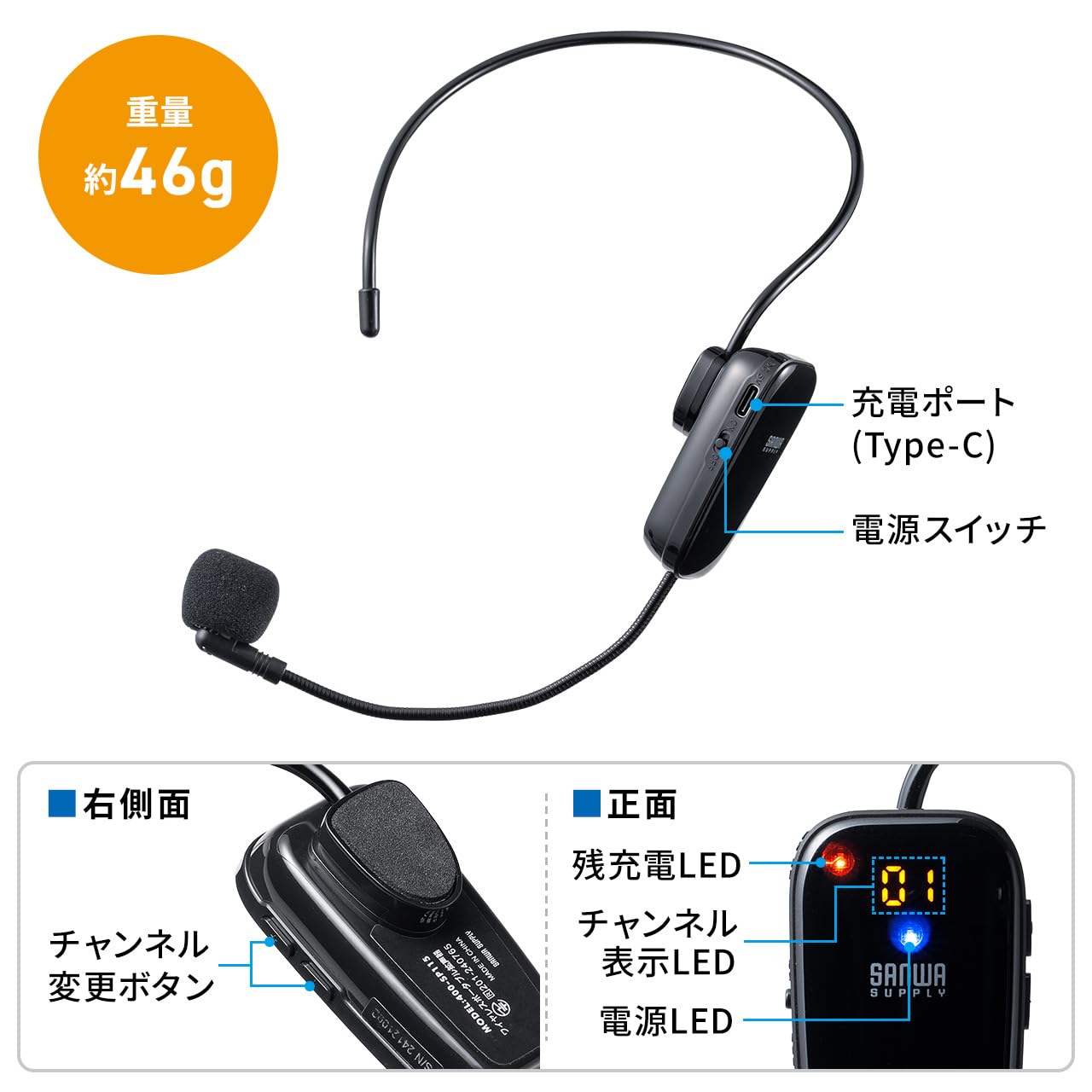 Amazon | サンワダイレクト 400-SP115 専用 ワイヤレスマイク 単一指向