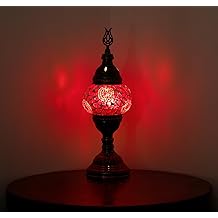 Moroccan Mosaic Table Lamp - Inspiring Handcrafted Bedside Lamp - Vibrant Turkish Light for Home D&eacute;cor - Elegant Moroccan Accent Lighting (Red, Small)
