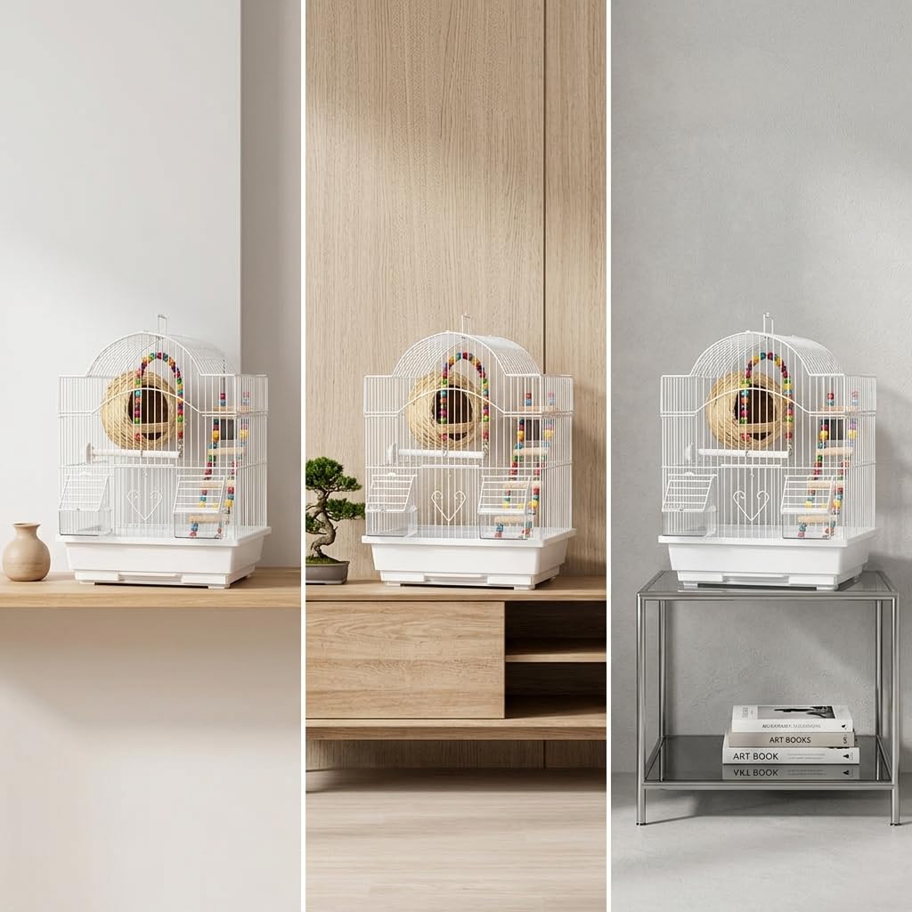 Heim für Wellensittiche groß, Käfig für vögel mit 2 Ebenen, für Vogelpflege, Knuspriges Kaltweiß, Weiß